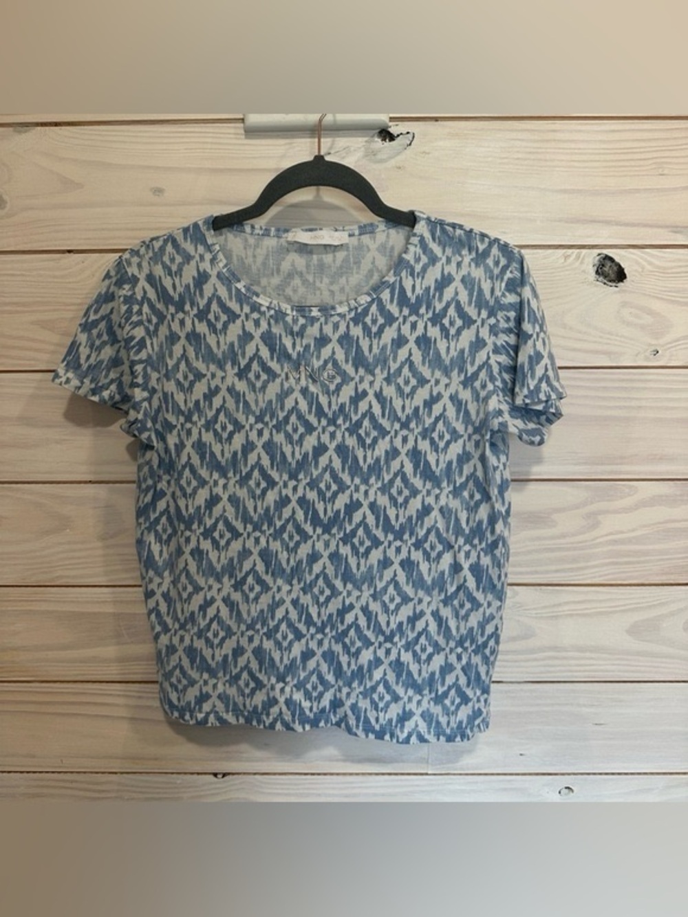 💝Blue & White Ikat-Pattern Short Sleeve Tee